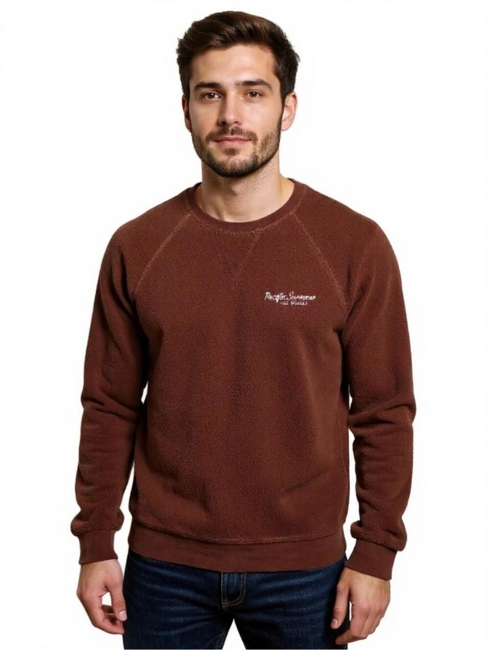 Pacsun Brown Crewneck Mens Fleece Over Size Sweater Embroidered Los Angeles Sz S